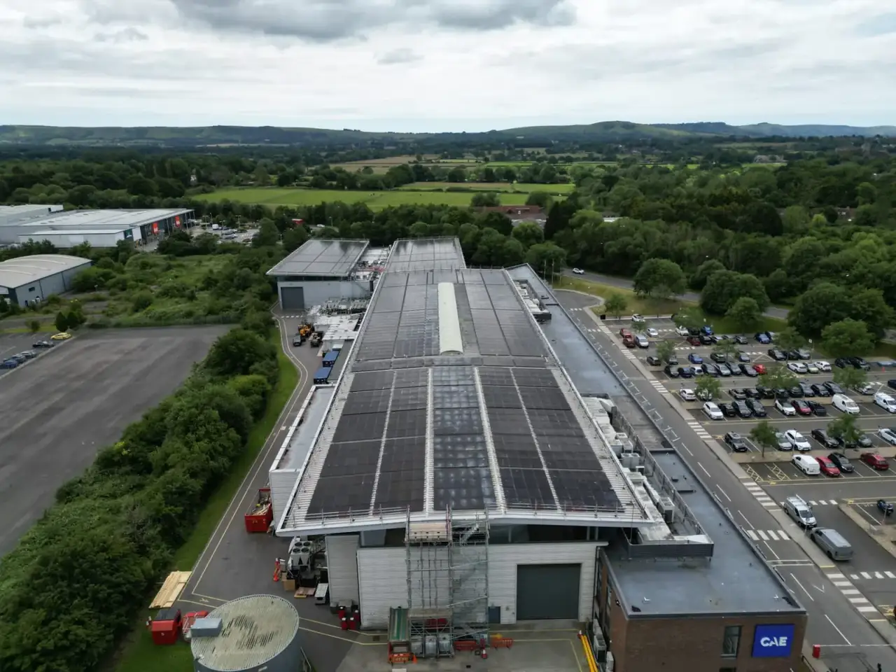 Large commercial solar PV installation on industrial roof
