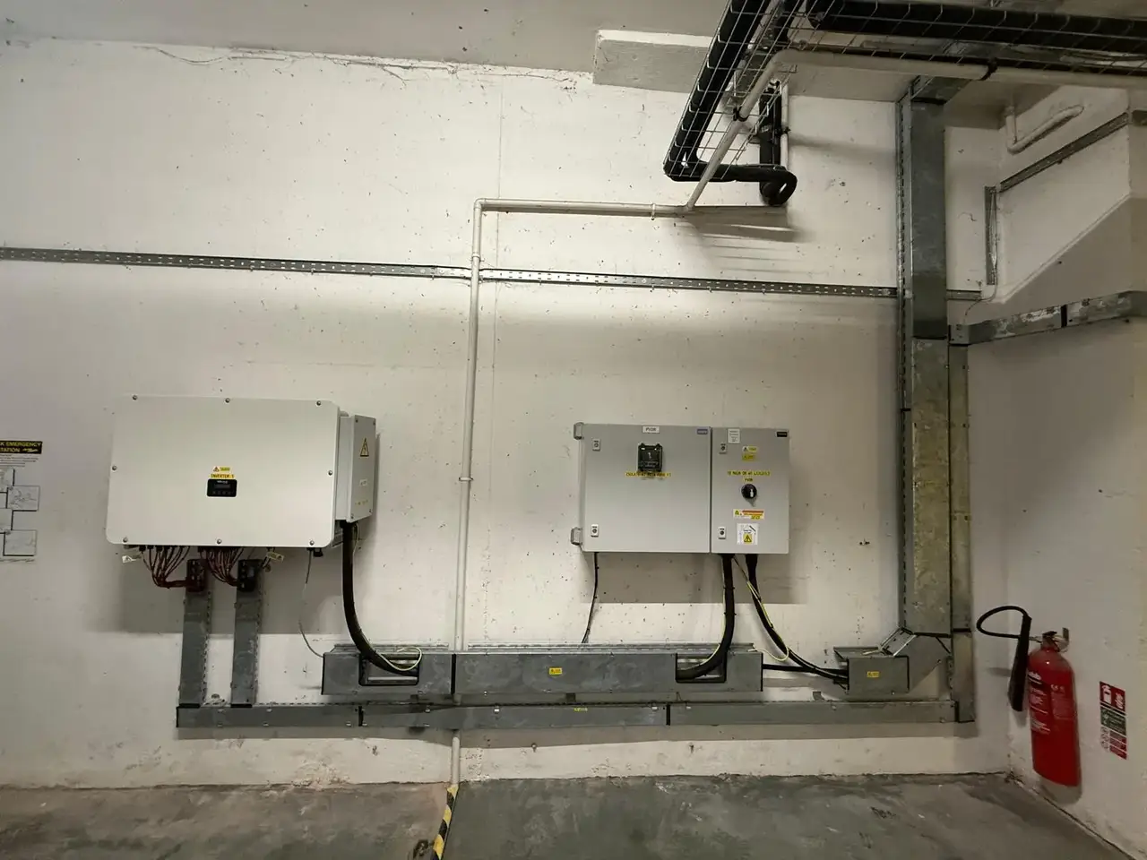 PVDB and grid-tie inverter installation in plant room