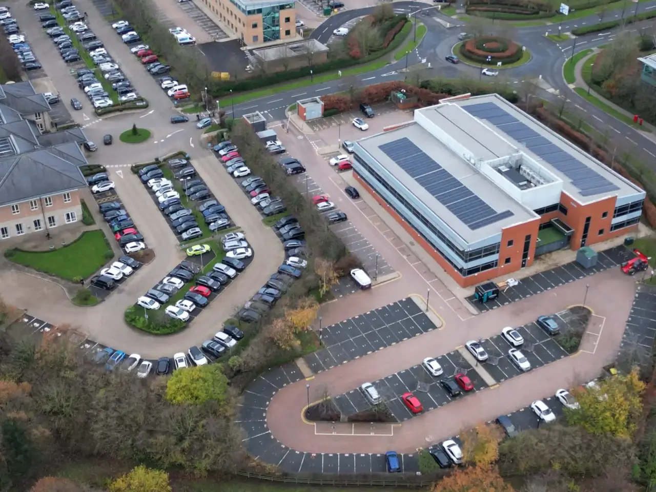 Office building with rooftop solar PV panels