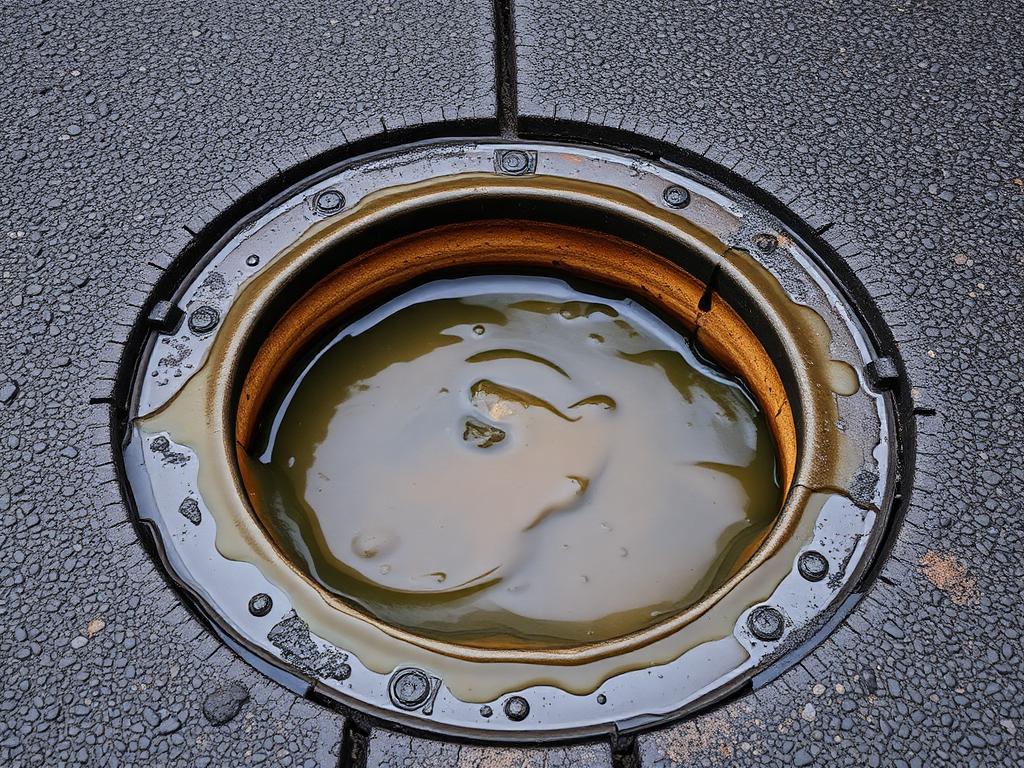 Before — Blocked road manhole — fat & grease build-up
